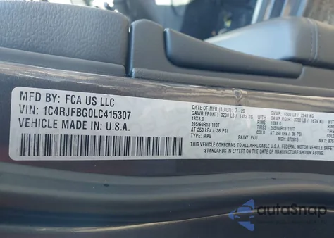 2020 Jeep Grand Cherokee Limited 4X4 из США, поврежденный, VIN 1C4RJFBG0LC415307